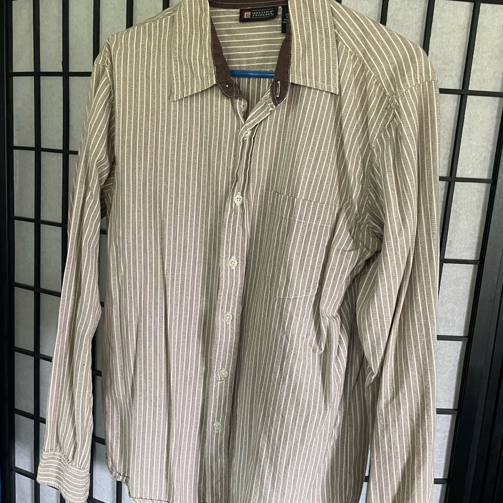 Casual Button Down Shirt with Brown Stripes